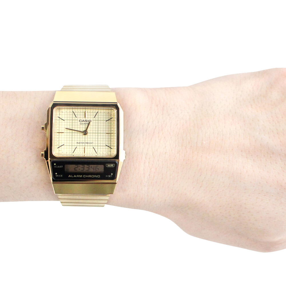 【限定特価】CASIO カシオ AQ-800EG-9A アナデジウォッチ Casio AQ-800EG-9A Vintage Retro Gold Analog Digital Quartz