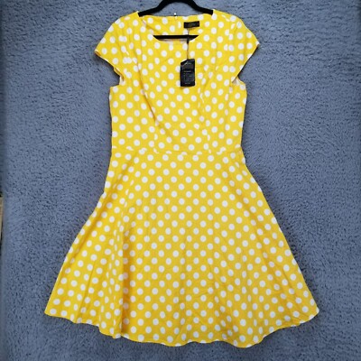 Dressystar Dress Womens 2XL Yellow Polka Dot Back Zip Midi NWT