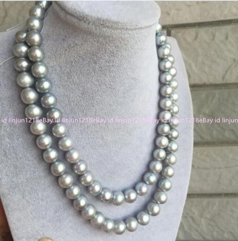 Подлинный 9-10 мм натуральный таитянский серый жемчуг ожерелье 36'' - Изображение 3 из 4