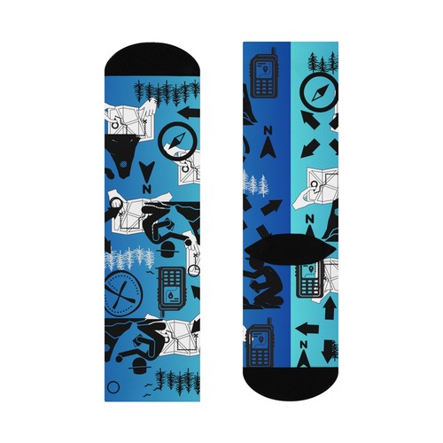 Geocaching Socken Unisex 1 Größe Kompass Karten GPS Cache Thema blau Original NEU - Bild 6 von 7