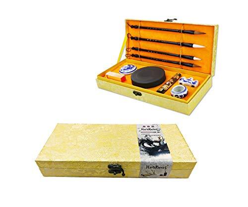 10 PCS Chinese Calligraphy Set Inkstone + Writing and Painting Brush ...