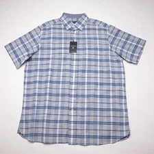 Cremieux Men's Short-Sleeve Shirt L Large Blue Check 100% Cotton NWT $75