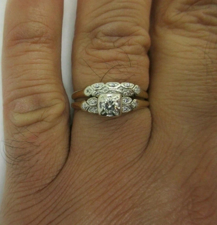 Vintage 14K Gold Diamond Engagement Ring Set Center=.20 F-VS2 Value=$4,950 - Image 2 of 4