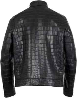 Men's Black Real Leather Crocodile Embossed Jacket Biker Alligator