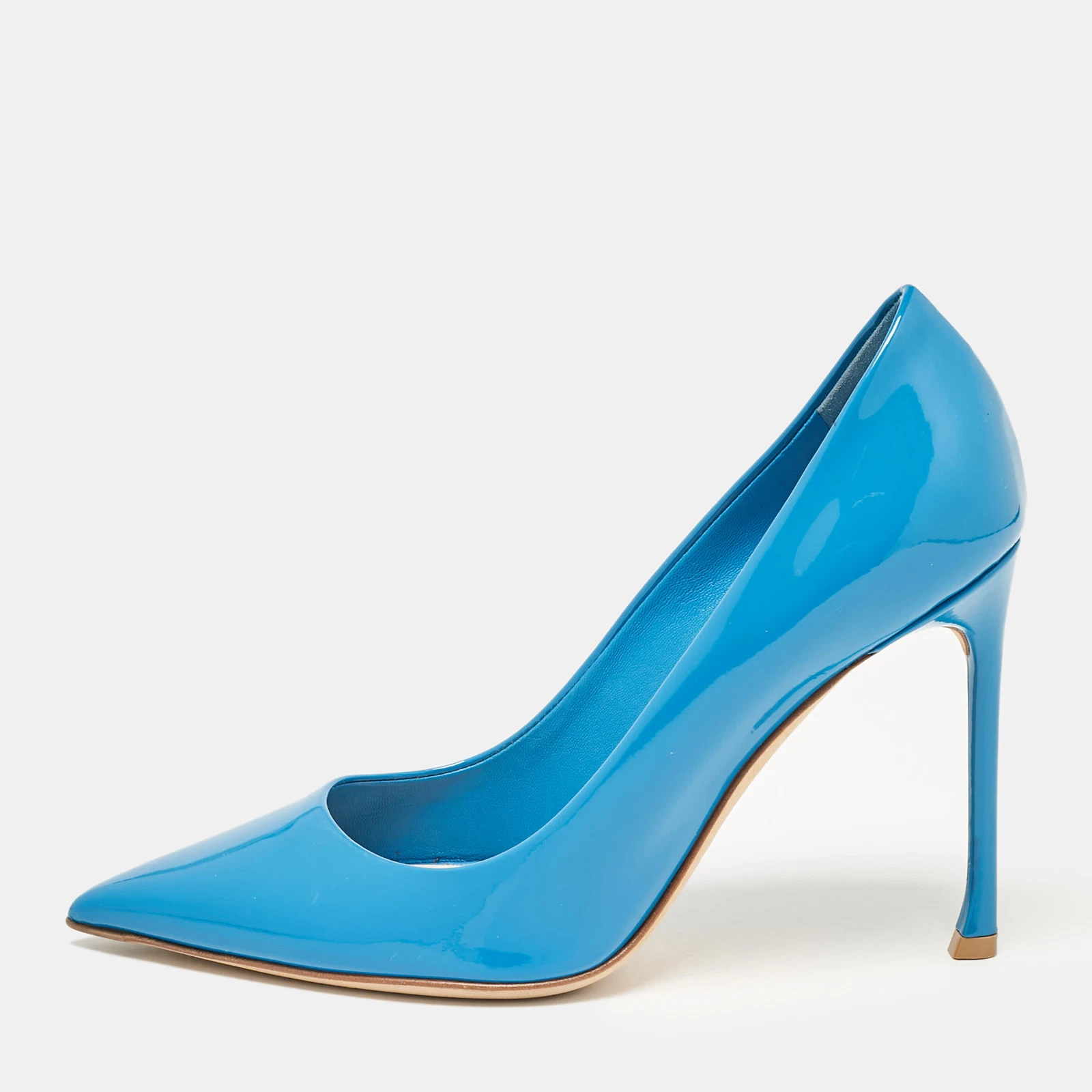 Escarpins bout pointu cuir verni bleu Dior taille 37