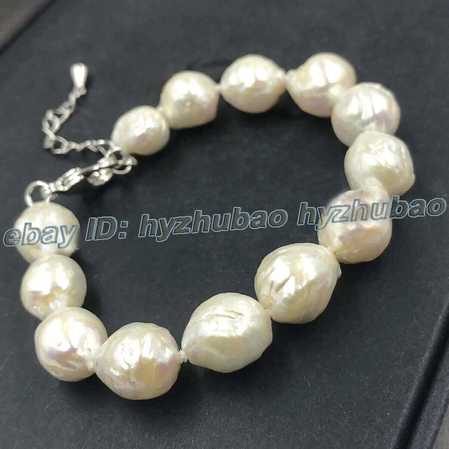 Huge 12-14mm Natural South Sea White Baroque Keshi Pearl Bracelet 7.5-8 inch - Image 2 of 4