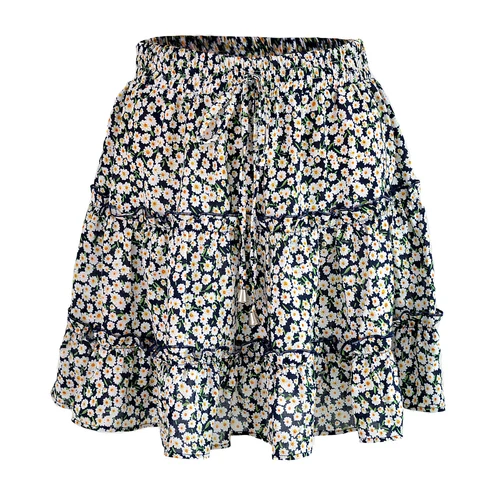 Bohemian Women's Skirt Summer Beach Mini Dress High Waist Elastic Ruffle Short - Picture 7 of 21