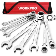 WORKPRO 8PC Flex-Head Ratcheting Combination Wrench Set SAE 5/16-3/4 in 72-Teeth