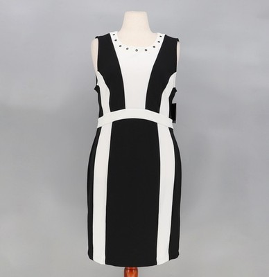 NWT BOSTON PROPER Beyond Travel Collection Black White Sleeveless Sheath Dress L