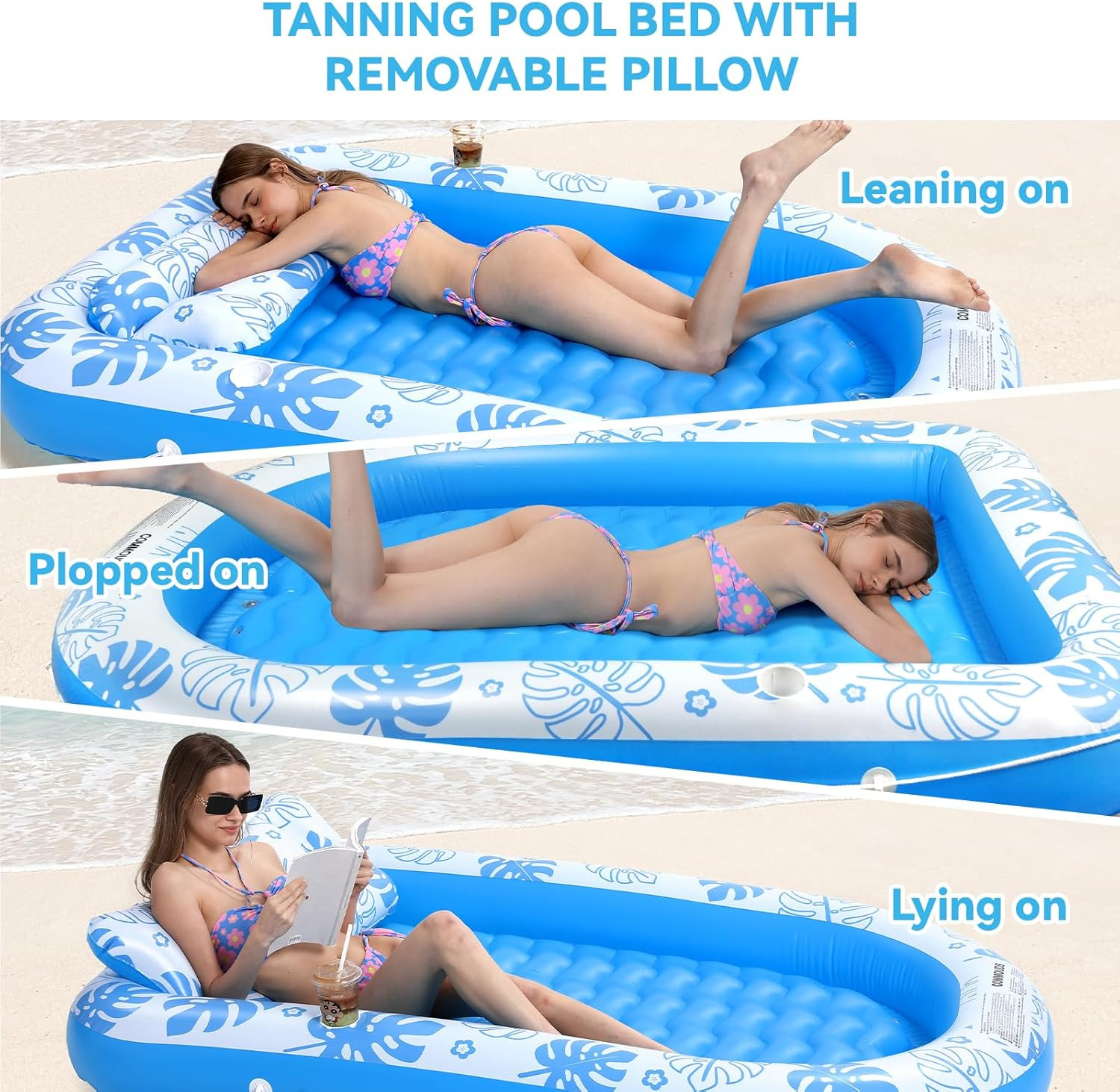 Inflatable Tanning Pool Lounger Float with Cervical Pillow - Pool Floats Adult f