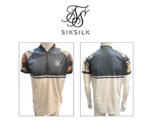 Image of SikSilk Mens Grey/White SS T-Shirt Top Curved Hem Tee Logo Embroidery! SS-12836