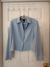 Ann Taylor Blue Button-Front Cropped Jacket, Lined Long Sleeve Size 6