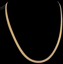 Gold Vermeil Over Sterling 925 D Made In Italy Textured Herringbone 20" Necklace