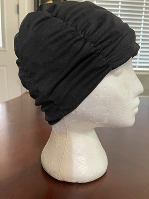 Fashy Black Swim Cap or Shower Cap Retro Pleated Fabric