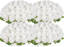 100PCS Realistic Silk White Roses for Wedding Decor  Floral Arrangements