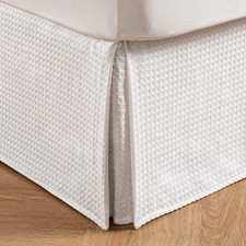 Pleated Waffle Weave Bed Skirt, Tailored Dust Ruffle 12 Inch Drop Easy Fit, Mach