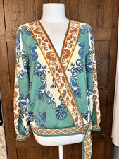 Flying Tomato Floral Paisley Wrap Front Boho Top Long Sleeves Sz Small