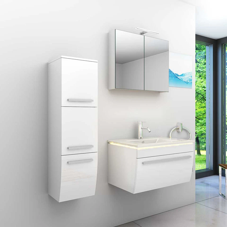 Badmöbel Set Gently 3 V2-L Weiß Badezimmermöbel Badspiegel Waschtisch 70 cm - Bild 2 von 4