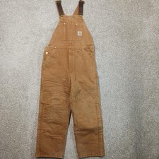 Carhartt Bib Overalls Mens 36x30 Brown Duck Canvas Insulated Quilt Lined USA