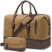 Large Canvas Weekender Bag with Shoe Compartment, Travel Duffel Tote for All