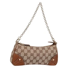 GUCCI GG Canvas Chain Accessory Pouch Beige Gold 120940 Auth yk19441V