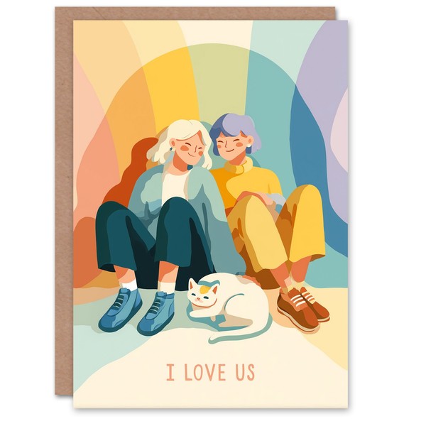 Love Us Lgbtq Partners With Pet Cat Colourful Modern Valentine's Day Card-image
