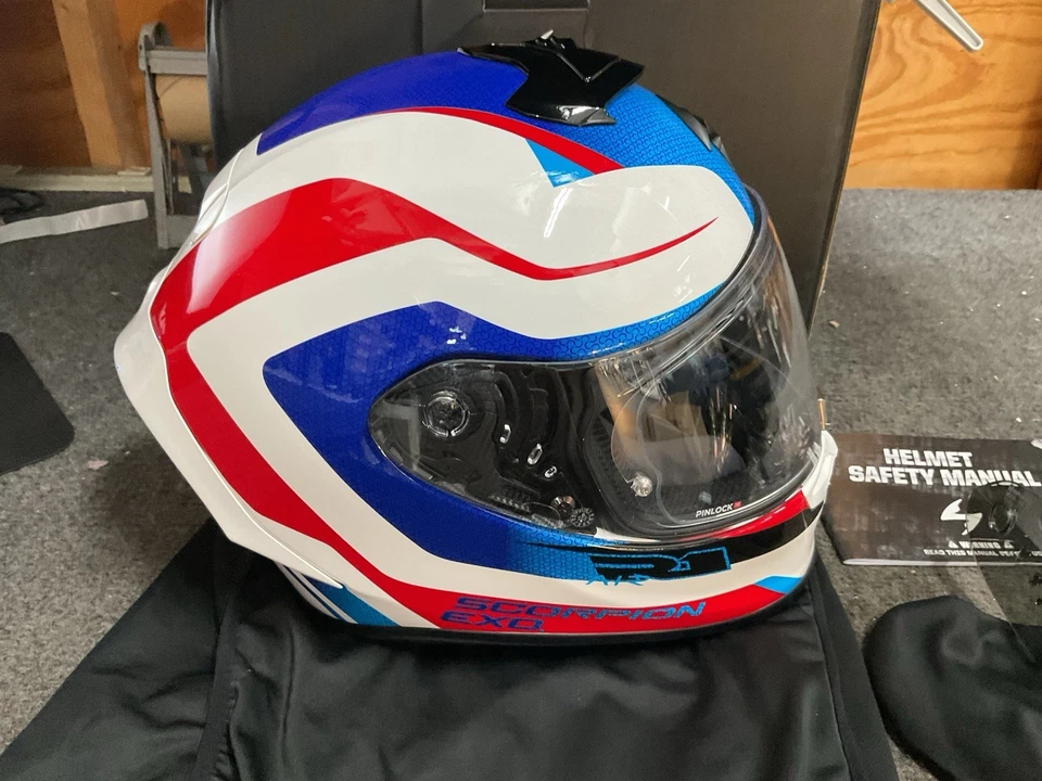 Casco Scorpion Exo Air Casco Cara Completa Exo-R1 Colmena Rojo Blanco Azul Mediano Foto 4 de 4