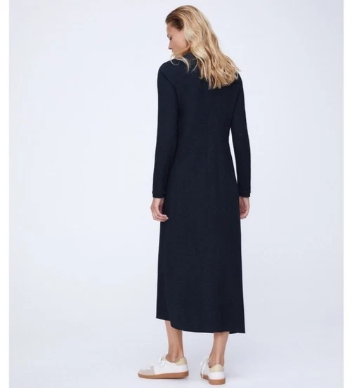 Nuevo Vestido Midi Acanalado Mezcla Lana Zara Talla XL Azul Marino Tejido Elástico Nuevo con Etiquetas $119 Foto 2 de 4