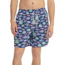 Medium NWT Men's Life is Good Watercolor Fishes Blue Swim Trunks UPF 50