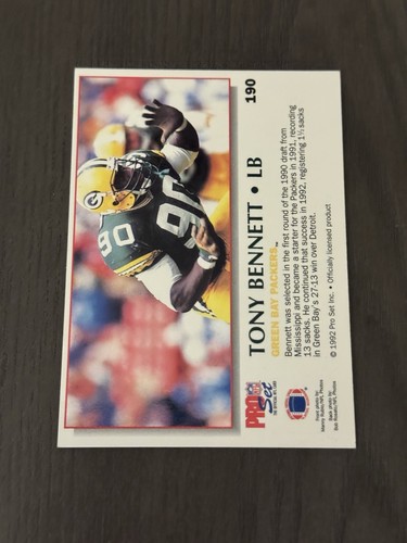 1992 Pro Set Power #190 TONY BENNETT Auto Autographed HAND SIGNED Football Card - Picture 2 of 2