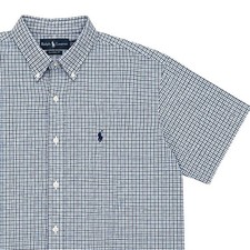 VTG Mens 2XL Ralph Lauren Classic Fit Blue Plaid Button Down SS Shirt Preppy