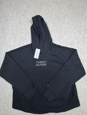 Tommy Hilfiger Sport Womens Black Hoodie Small Studs Logo Across Front Medium