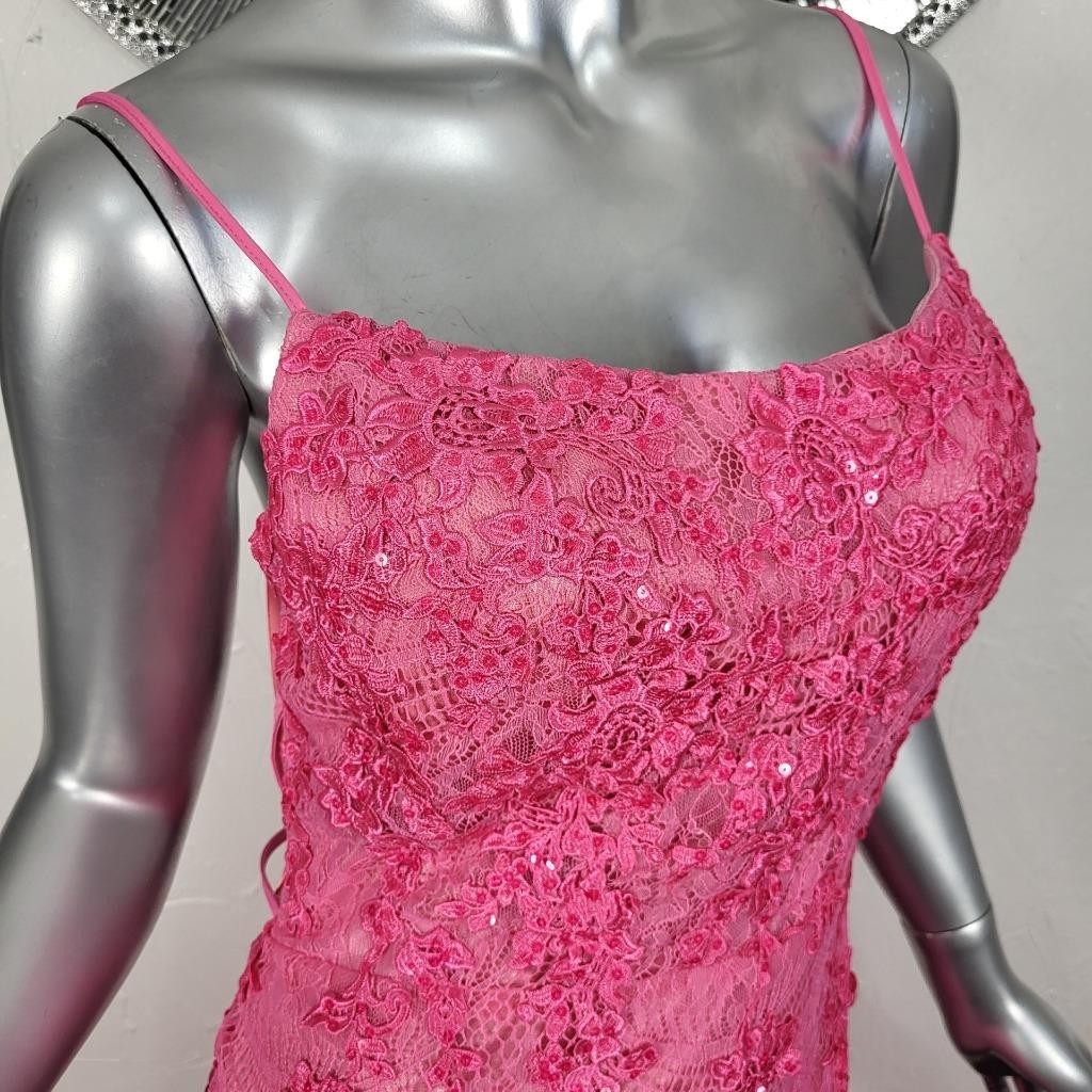 NWT~$410~MORRELL MAXIE~SZ 10~PINK EMBROIDERED LACE SEQUIN PROM EVENING DRESS