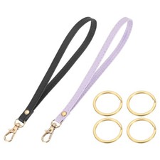 7 Inch Wristlet Strap PU Leather 4 Gold Rings for Clutch 2 Pack, Black/Purple 