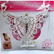 Fashion Bra Strap Replacement White Heart Lace Rhinestone Applique Embellishment