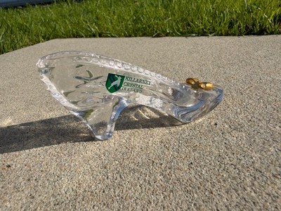 Vintage Killarney Crystal Ireland Glass Slipper   Gold Bow