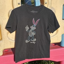 VTG Bugs Bunny Looney Tunes Six Flags T-Shirt Black Youth Size Large 100 Cotton