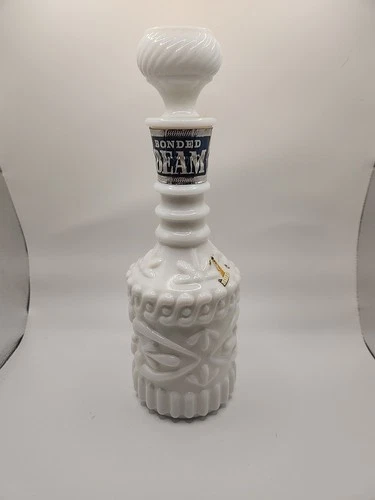 1969 Vintage Jim Beam Decanter White Milk Glass With Stopper Bottle Empty 11.5”