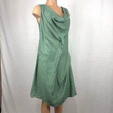 Inizio Italian Linen Dress Womens Sz M Green Slouchy Cowl Neck Sleeveless Summer