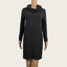 Lou & Grey MEDIUM Charcoal Gray Cowl Neck Jersey Knit Shift Dress Casual Stretch
