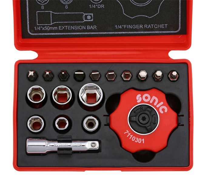 Sonic-Equipment Werkzeugkoffer Ratsche Innenhandfläche, Tüllen Sechskant - 18-teilig - Bild 3