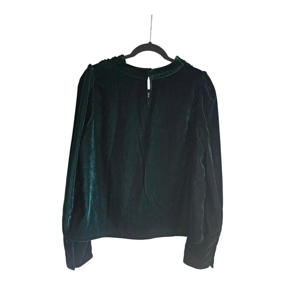Blusa de terciopelo con cuello drapeado en L de Rachel Zoe para mujer manga larga verde esmeralda Foto 2 de 4