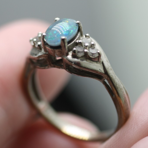 Vintage 925 sterling silver opal doublette clear stones accent ring size 6 - Picture 3 of 6