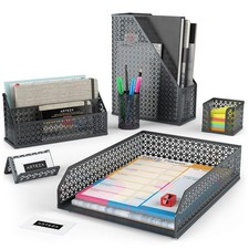 Desk Organizer Set, 6-Piece Dark Gray, Includes Pencil Cup, Letter Sorter, Tr...