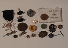 Lot of 18 Vintage Freemason Masonic Items Lapel Pins, Tie Clips, Tokens