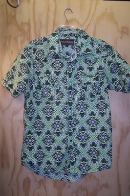 Rock & Roll Cowboy Men's Pearl Snap S/S Black & Green Shirt SZ MED