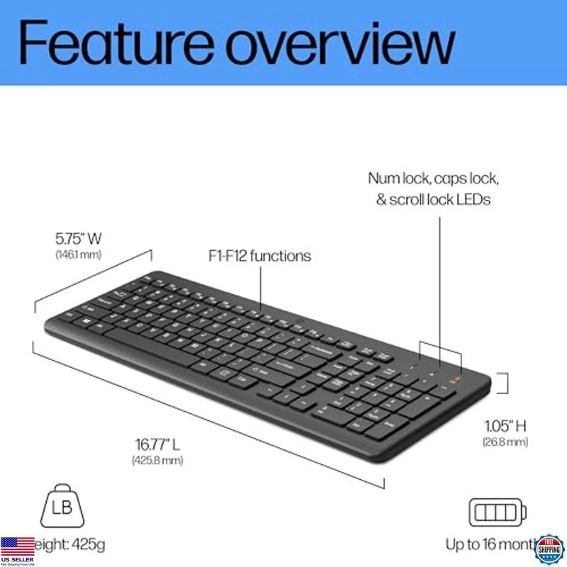 HP 220 Wireless Keyboard - 2.4GHz, Data Encryption, Chiclet Design, Windows/Mac - Image 4 of 4