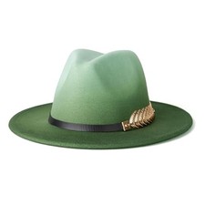 Women Gradient Color Fedora Wide Brim Felt Medium Mint Green/Olive Green