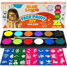 Blue Squid Face Painting Kit for 12 Color Paint Kit, Black, Blue, White