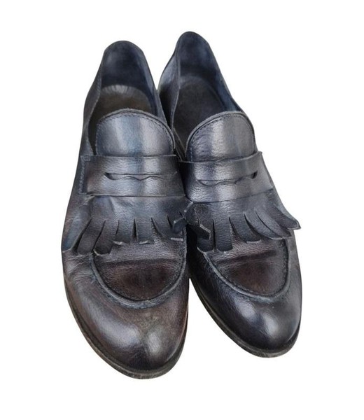 Women Open Closed Shoes Loafers Black Leather 39